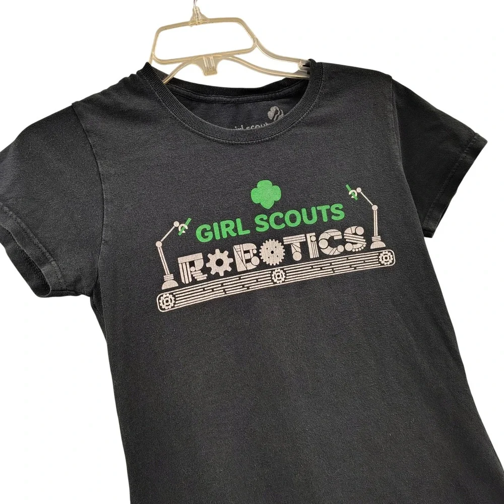 Girl Scouts Robotics Graphic T-Shirt Black Adult Small STEM Crew Neck Short Slv
